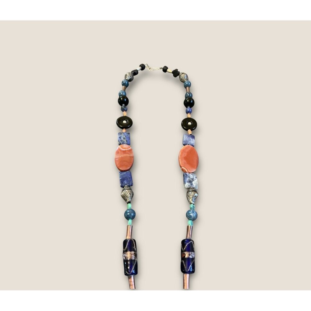 Handmade Sterling Mixed Media Beaded Necklace With Dichroic Glass & Stone Penda - Picture 5 of 9
